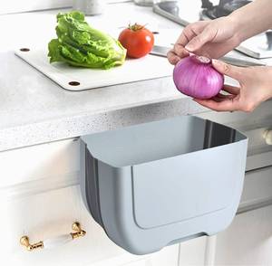 lot 4908 image: Hanging Folding Mini Trash Can for Kitchen Cabinet Door, Small Collapsible Garbage Bin Under Sink,Wall Mounted Waste Bin- Container CabinetBedroomBathroom (3L)(White)