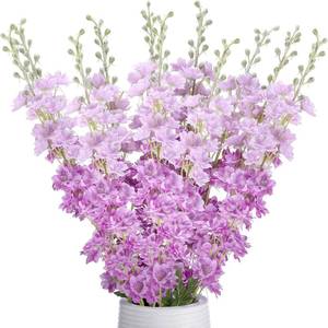 lot 4912 image: Thiccywoov 12 Pcs Delphinium Artificial Flowers, 33.5 Long Stem Lifelike Faux Silk Flower Fake Look Real Bouquet for Tall Vase DIY Wedding Party Home Kitchen Arrangement Decor(Purple)