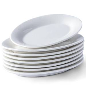 lot 4913 image: XINLTC 8 Inch Ceramic Appetizer Plates Oval, Porcelain Dessert Plates, Small Salad Plates Set, Small White Serving Plates for Salad, Appetizer, Snack, Sushi, Microwave, Dishwasher Safe, Set of 8