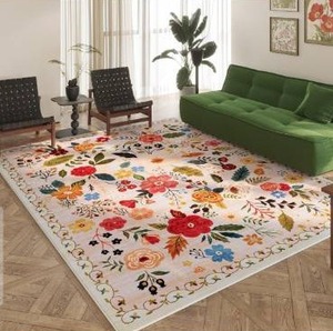 lot 4481 image: Washable 8x10 Boho Floral Area Rug Non-Slip Low Profile