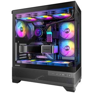 Okinos Aqua 7, Pre-Installed 6 Ã 120mm PWM ARGB Fan, ATX Mid Tower PC Case, Computer case with Panoramic View Tempered Glass Front & Side Panel, Type C Port, Gaming PC Case, Black - Retail: $80