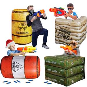 NINOSTAR Premium Package 4 Combat Battlefield Inflatables, Compatible with Nerf, Laser tag, Water Gun for Boys Birthday Party Activities and Decoration - Retail: $74