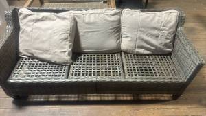 Woven Outdoor Chaise Lounge with Gray Cushions - Retail: $225
