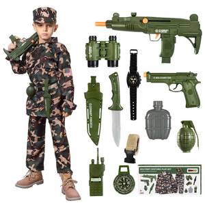 Halloween Army Costume for Boys, Kids Military Gear Pretend Play Set Army Toy Soldier Dress Up Role Play Set Gift for Halloween Kids - M (Age 6-8), Army Green