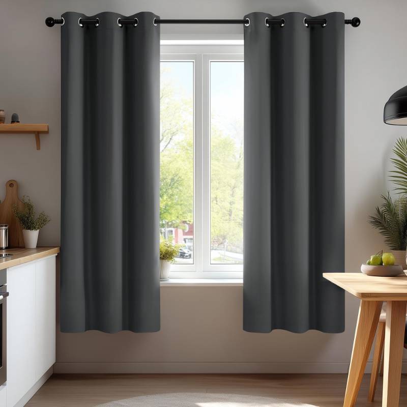 lot 24178 image: Deconovo Blackout Curtains for Bedroom Set of 2 42W x 54L Inch Thermal Insulated & Noise Reducing Panels Home Window Room Darkening Sustainable Grommet Drapes for Living Room and Nursery, Dark Grey