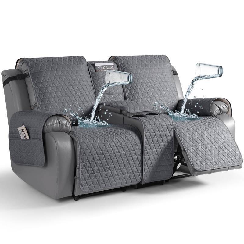 lot 24185 image: TAOCOCO 100% Waterproof Loveseat Recliner Cover with Console, Non-Slip Washable Reclining Couch Cover for 2 Seats, Furniture Protector for Dogs, Dark Gray