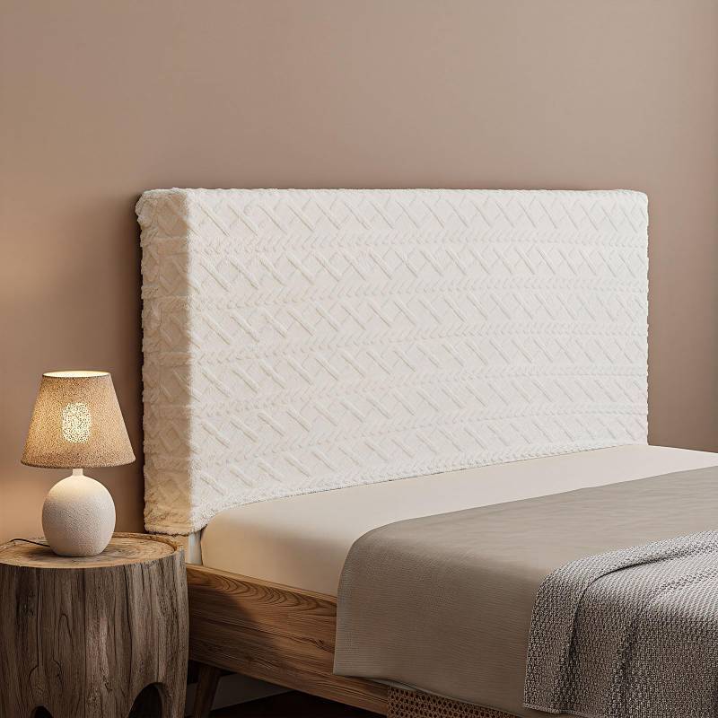 lot 24187 image: Gilprop Bed Headboard Cover Stretch Jacquard Bed Head Board Slipcover Dustproof Protector Velvet Cover for Bedroom Decor(White Queen 59-67)