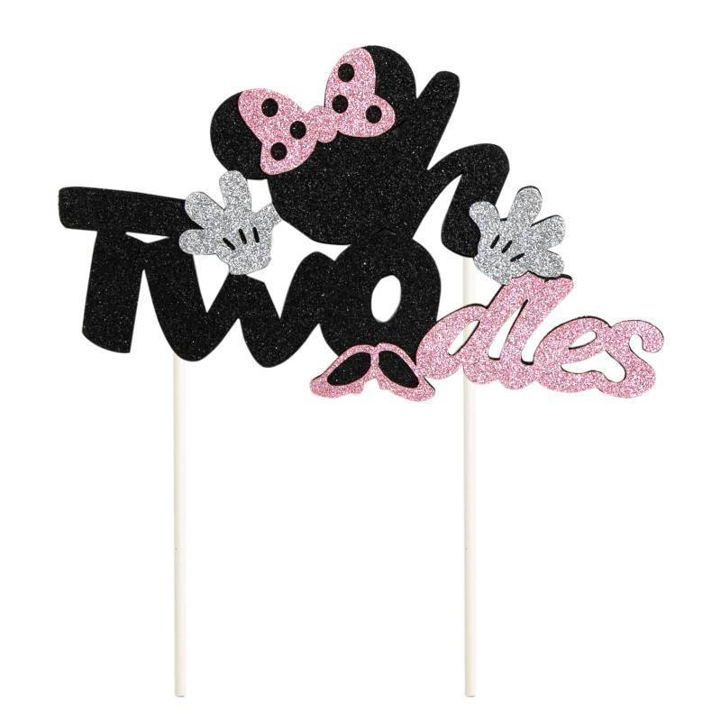 lot 29648 image: CHuangQi Onederful Oh Twodles Glitter Cake Topper, 1st 2nd Minnie Themed Birthday Cake Decor, Birthday Party Supplies (Oh Twodles)