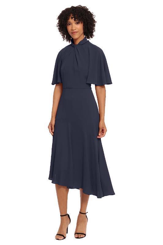 lot 29698 image: Maggy London Womens Dresses Sophisticated Twist Neck Detail Dress Workwear Office Career Occasion Event Guest of Size 6 Navy Blue