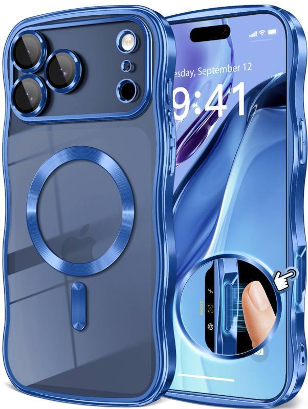 lot 29737 image: GVIEWIN for iPhone 17 Pro Case Compatible with MagSafeUpgraded Full Camera ProtectionCute Wave Frame Glossy Slim 1Shockproof Protective Magnetic Phone Case for iPhone 17 Pro 6.3, ClearBlue