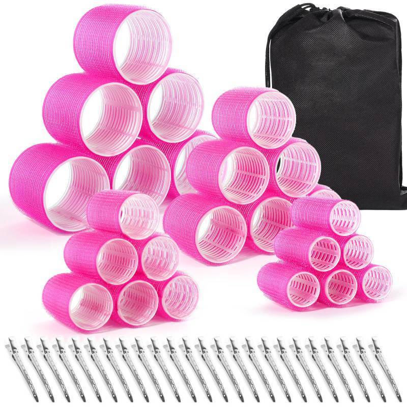 lot 29743 image: shynek Hair Rollers 48 Pcs Set, 24Pcs Hair Rollers 4 Sizes and 24 Pcs Hair Clips for Long Medium Short Hair (Pink)