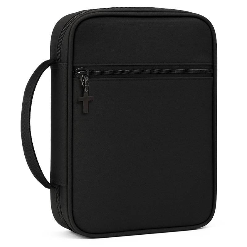 lot 39756 image: Bible Cover with Durable Handle,Carrying Book Case Church Bag Bible, Protective with Zippered Pocket,Bible Study Accessories Supplies,Gift for Mother Lady Women Men(Black)
