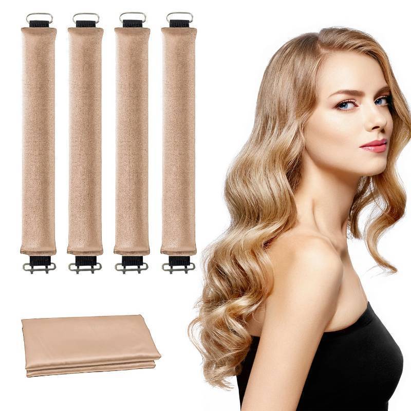 lot 39773 image: Heatless Curls Overnight - 5 Pcs, Heatless Hair Curlers to Sleep in Overnight Blowout Rods No Heat Hair Rollers Curling Rods for Women Blowout Look Long Hair Styling Tools (Khaki)
