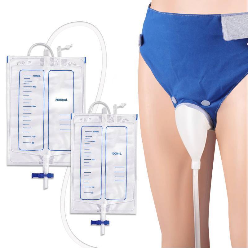 lot 39777 image: Wearable Urine Collector with Silicone Urine Pouch Breathable Fixing Pants Urinary Drainage Bags 2000ml and 1000ml 1.2M Catheter for Long Time Use, Elderly Men Blue