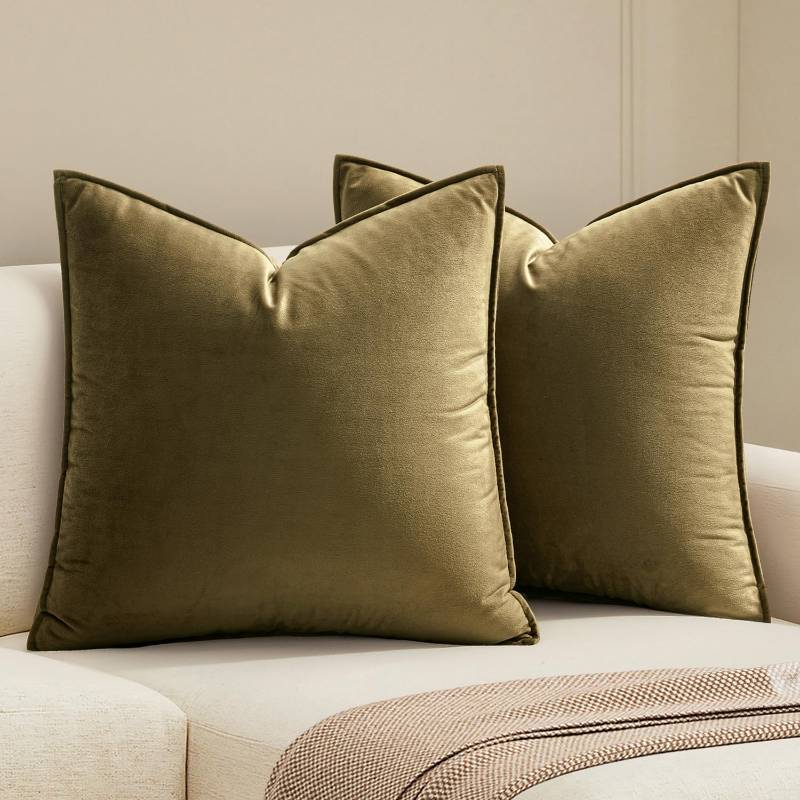 lot 48480 image: MIULEE Pack of 2 Olive Green Decorative Velvet Throw Pillow Covers Soft Pillowcases Solid Square Cushion Case for Winter Sofa Bedroom Car 20x20 Inch