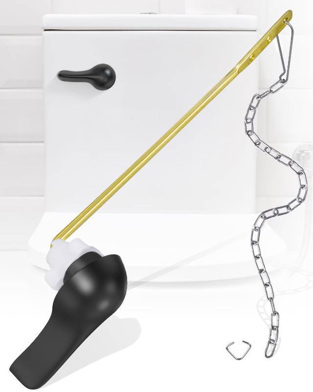 lot 51532 image: Universal Toilet Handle Replacement Kit Front Mount Toilet Handle Lever with Stainless Steel Flapper Chain, Toilet Flush Handle Replacement Compatible with American StandardMansfieldGerber, Black