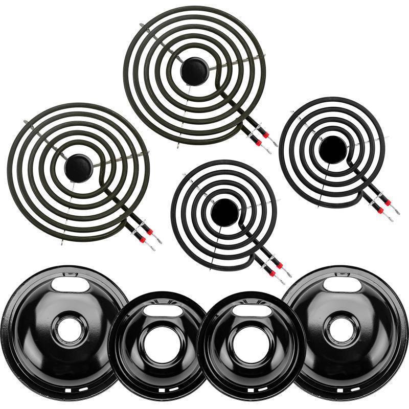 lot 55618 image: W10290350 W10290353 Porcelain Burner Drip Pan Bowls & MP22YA Electric Range Burner Element Unit Set by Cenipar-Compatible with Whirl-pool Frigi-daire Ama-na Range OvenStove - Retail $50