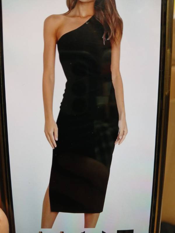 lot 24249 image: One Shoulder Side Split Midi Dress Black Medium