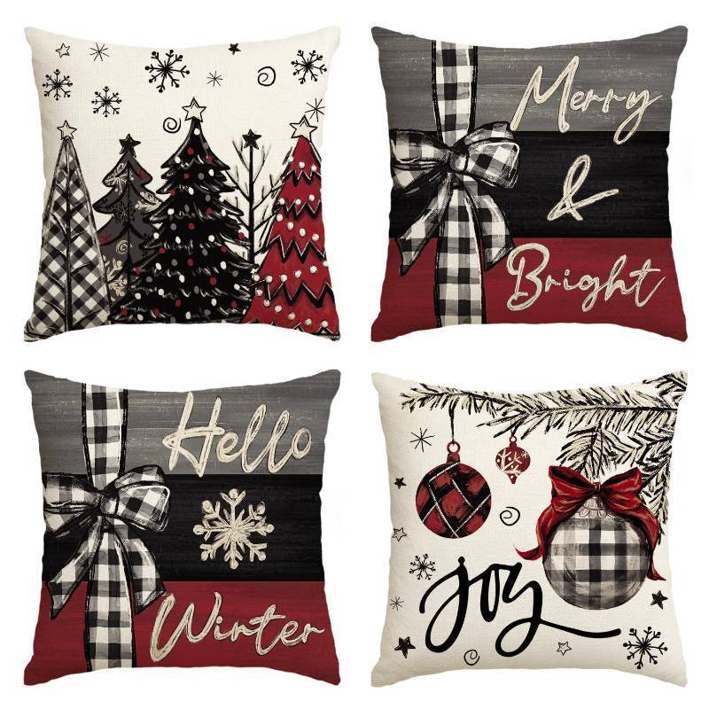 lot 24961 image: AVOIN Colorlife Merry Christmas Joy Xmas Trees Red Throw Pillow Covers, 16 x 16 Inch Christmas Winter Holiday Cushion Case Decoration for Sofa Couch Set of 4