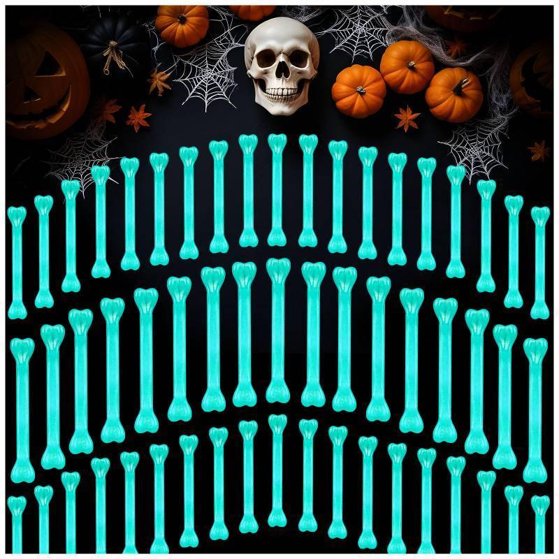 lot 37482 image: TORINALITAL 120Pcs Halloween Mini Bones, Miniature Glow Decorations, Artificial Plastic Skeleton for Gatherings Decoration Caveman Theme Costume Supplies