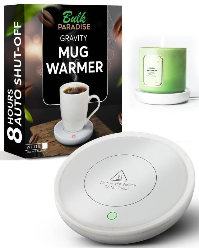 lot 25310 image: Coffee Mug Warmer with Auto Shut-Of Compact 17W Cup Warmer for Desk with Gravity Switch Electric Candle Warmer Plate for Jar Candles Keeps Coffee, Tea & Drinks Warm Safe & Durable (White)