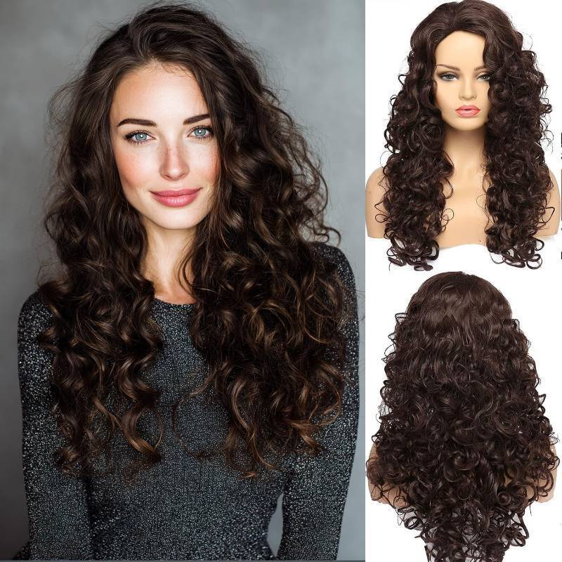 lot 37550 image: EssionTech Long Chestnut Brown Wig Curly Full Head Halloween Wavy Hair Wigs for Women Cosplay Costume Party Hairpiece (6#-Chestnut Brown)