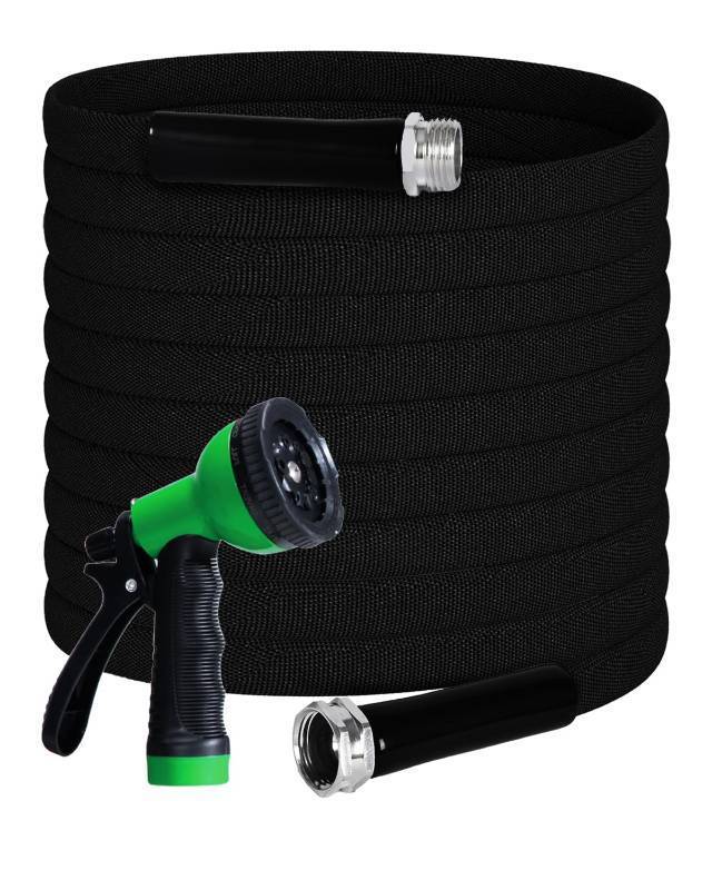 lot 47164 image: DTRK Garden Hose 58 in. x 100 FT Durable Water Hoses with 7 Function Hose Nozzle, Lightweight Kink-Free Flexible Garden Hoses, Extra Strength Fabric Yard Hose for Watering Cleaning Black