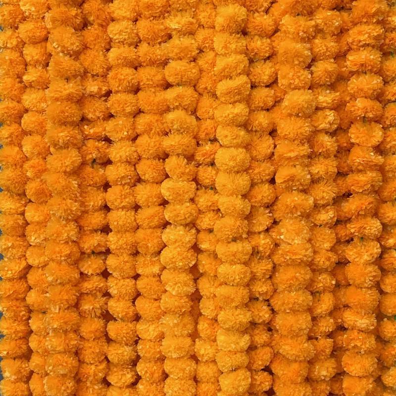 lot 53568 image: Krati Exports 10 PC - 5 feet Marigold Garland IndianAmerican Wedding Party Mantle Decoration, Faux Garlands Wedding Garland, Diwali Decoration, Spring Bush Floral (Golden Yellow (Light Orange))