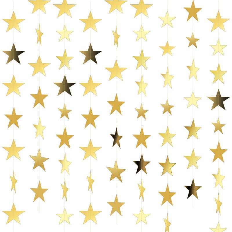 lot 28072 image: Spakon 65 Feet Glitter Star Paper Garland Banner Hanging Decoration Star Streamers Double Side 2025 Graduation Decorations for Wedding Birthday Festival New Year Party Decoration (Gold)