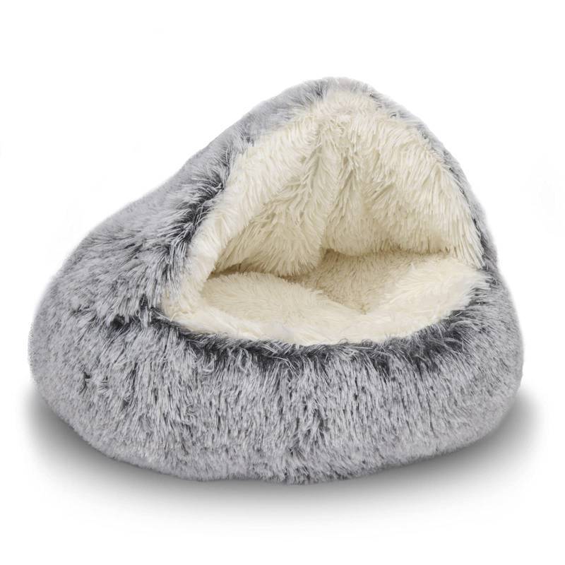 lot 56441 image: ShinHye Cat Bed Round Plush Fluffy Hooded Cat Bed Cave, Cozy for Indoor Cats or Small Dog beds, Soothing Pet Beds Doughnut Calm Anti-nxiety Dog Bed - Waterproof Bottom Washable (20x20inch, Grey)