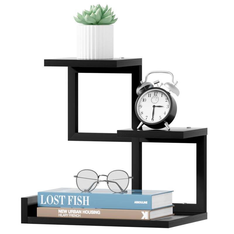 lot 47203 image: Gannyfer Desk Shelf Organizer - Wood Desktop Shelf, Freestanding Desk Hutch Office Decor, 3 Tier Storage Display Rack, Small Bookshelf with Metal Frame for BooksPlantsToys (Black)