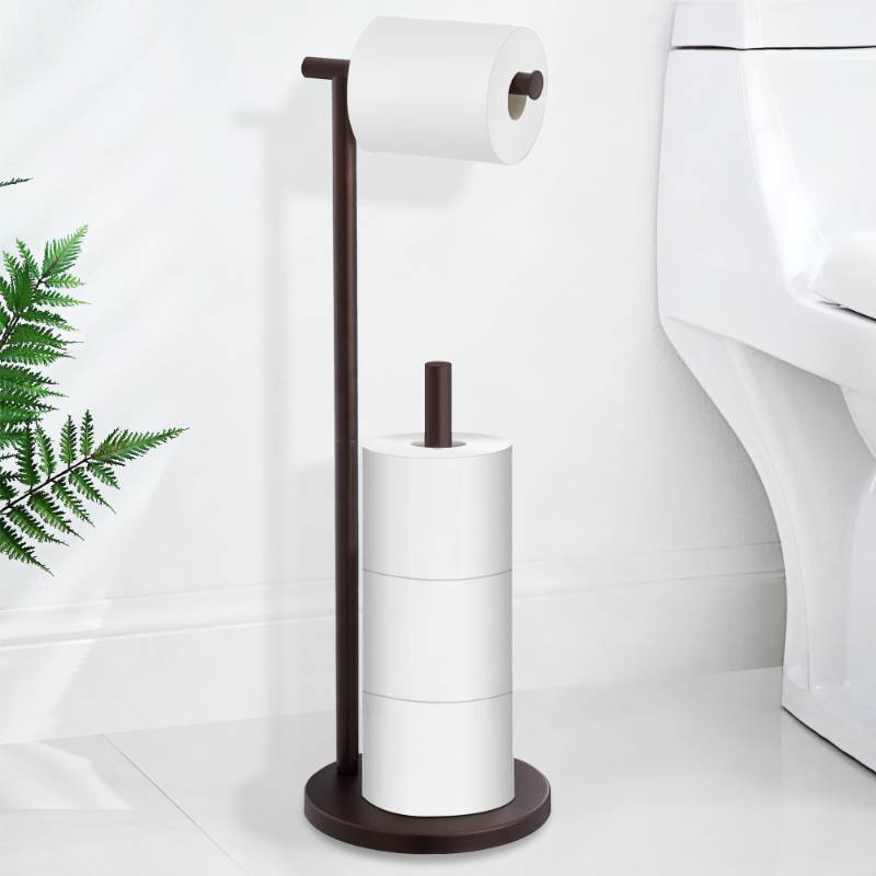 lot 53814 image: Free Standing Toilet Paper Holder Stand, Oil Rubbed Bronze Toilet Paper Holder with Storage for Jumbo Mega, Housen Solutions