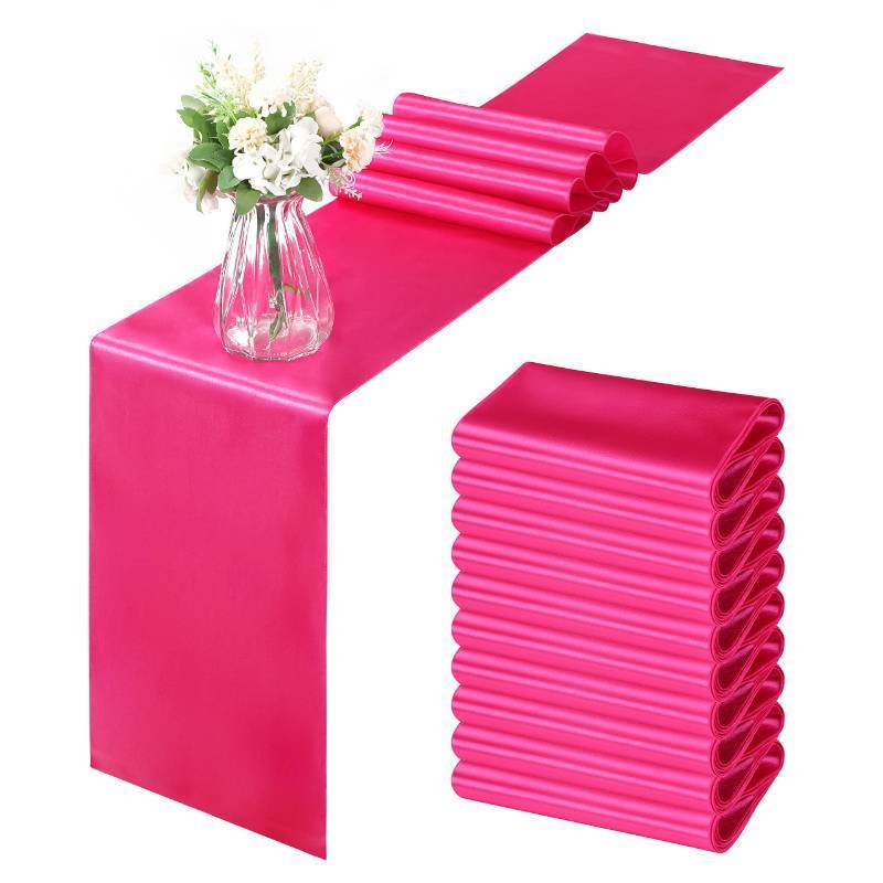 lot 47392 image: Horbaunal 12 Pack Hot Pink Satin Table Runner 12 x 108 Inch, Smooth Table Runners for Wedding Banquets Birthday Party