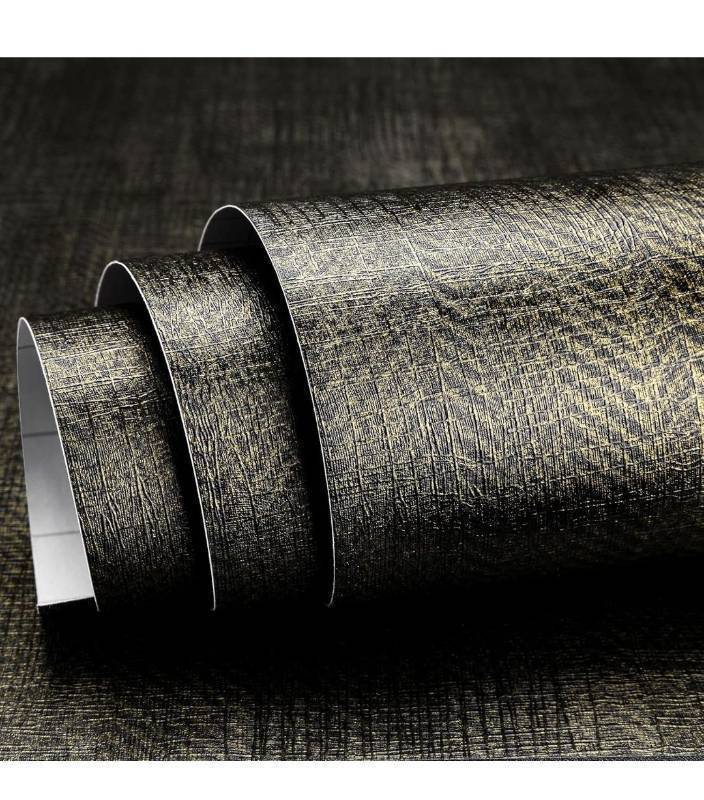 lot 53087 image: Black Gold Wallpaper Peel and Stick Grasscloth Wallpaper Herringbone Textured Woven Fabric Wall Paper Removable Self Adhesive Black Linen Contact Paper for Cabinets Bedroom Walls 15.75x394