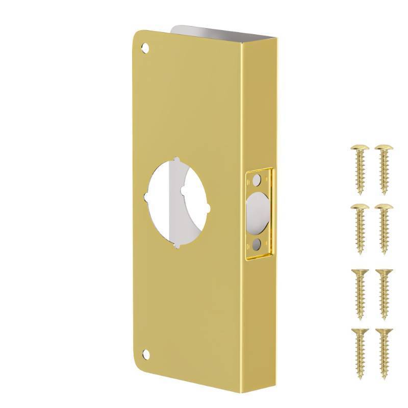 lot 25368 image: Naubea Door Knob Reinforcement Plate, Polished Gold, Fits 1-38 Doors, 2-38 Backset, Door Lock and Door Knob Cover Plate, Deadbolt Cover Plate Reinforce and Repair Wood or Metal Doors