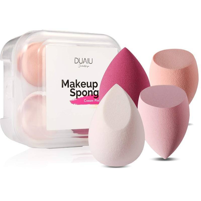 lot 38978 image: DUAIU 4 Pcs Makeup Sponge Set Beauty Sponge Foundation Blending Sponge, Flawless for Liquid, Cream, and Powder, Multi-colored Makeup Sponges with Storage Box - Retail $6