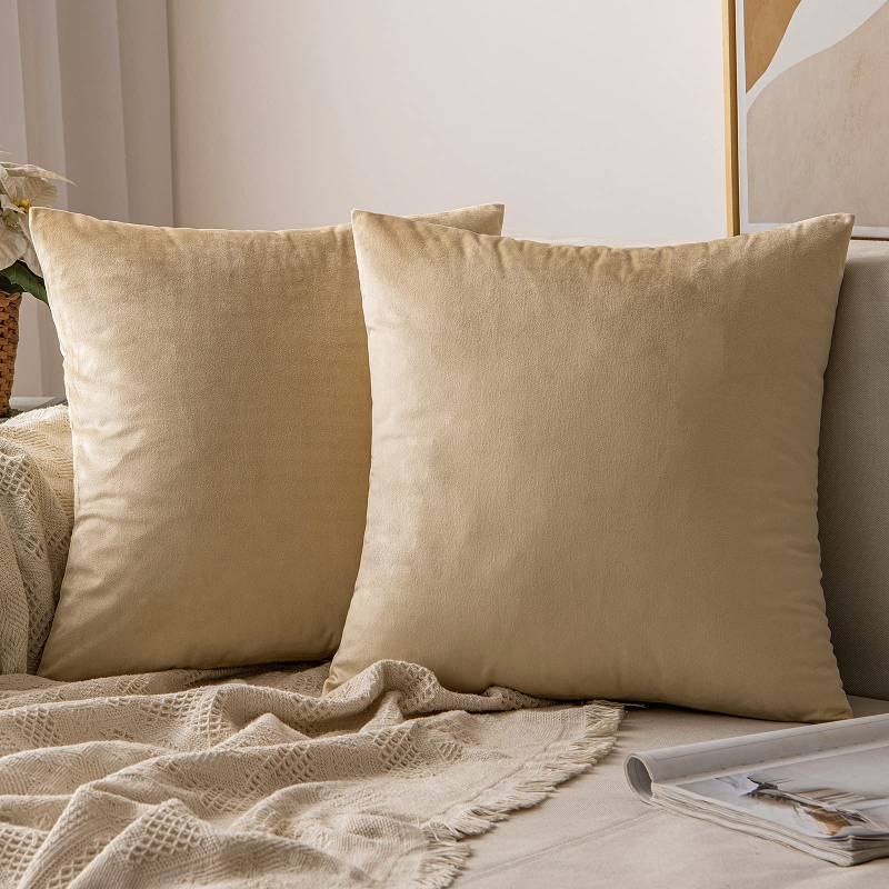 lot 56740 image: MIULEE Velvet Throw Pillow Covers 20x20 Inch, Pack of 2 - Beige, Soft Solid Decorative Pillow Covers Cushion Cases Modern Luxury Home Decor for Spring Couch Sofa Bedroom Livingroom