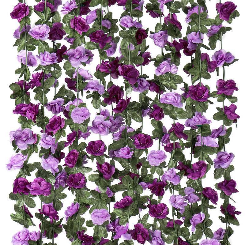 lot 47626 image: KHOYIME 9 Pack 72 FT Artificial Flower Garland, Fake Purple Roses Vines Silk Flowers Faux Plastic Outdoor Hanging Floral Ivy Garland Decoration for Wedding Arch Bedroom Home Wall Backdrop Room Decor