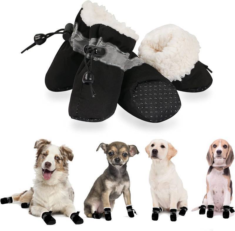 lot 28738 image: YAODHAOD Dog Shoes for Winter, Dog Boots & Paw Protectors, Fleece Warm Snow Booties for Puppy with Reflective Strip Anti-Slip Rubber Sole for Small Medium Size Dogs, Size 5 1.9x1.5 (LW), Black