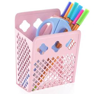 lot 26092 image: zeyce Magnetic Pen Holder, Mesh Metal Strong Magnet Dry Erase Marker Holder Pencil Organizer Small Items Basket for Refrigerator, Whiteboard, Locker Accessories-Pink (Bent) - Retail $6