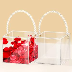 lot 26101 image: Pahdecor 2Pcs Flower Girl Basket set of 2 Plastic Wedding Basket Petals Basket with Pearl Handle Clear Flower Holder for Confetti,Wedding Home Decoration - Retail $19