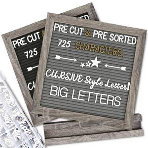 lot 26116 image: Double Sided Felt Letter Board with Letters - Pre Cut & Sorted 725 letters with Stand, Cursive Style Letters, Big Letters, Plastic Organizer, Tabletop Display, Rustic Farmhouse Wall Decor - Retail $27