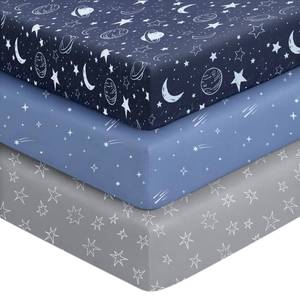 lot 26120 image: Unnivoll Baby Crib Sheets for Boys Girls, 28x52x8in Fitted Crib Sheet Neutral 3 Pack for Standard Crib and Toddler Mattress, Breathable Soft Microfiber Baby Sheet Blue Gray Planet - Retail $18