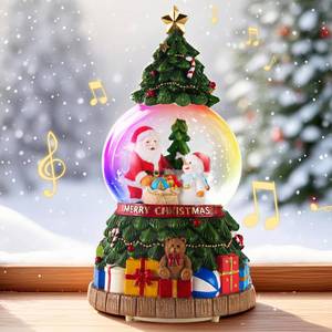 lot 26122 image: Musical Christmas Snow Globes Lantern with Christmas Tree, Santa Claus and Snowman, Glittering Lights & Snowfall - USB & Battery Powered Holiday Decor Gift for Home, Party, Family - Retail $16