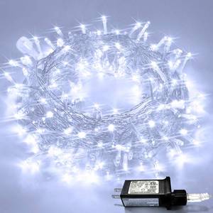lot 26126 image: JMEXSUSS 33ft 100 LED White Christmas Lights, 8 Modes Connectable Clear Wire Twinkle Fairy String Lights Indoor, Plug-in Christmas String Lights Outdoor Waterproof for Christmas Wedding Party Tree - Retail $17