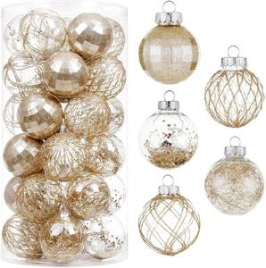 lot 26128 image: CristBest 30ct Christmas Ball Ornaments-60mm2.36 Shatterproof Clear Plastic Xmas Balls Baubles Set with Stuffed Delicate Sparkling, Hanging Christmas Tree Decorations(Champagne Gold) - Retail $24