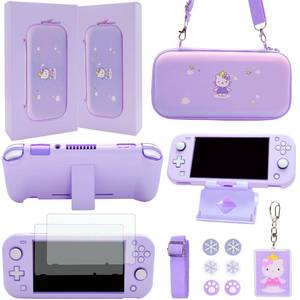 lot 26134 image: GUTIAL Accessories Bundle for Nintendo Switch Lite - Cute Kawaii NS Lite Accessories kit for Grils Boys Kids with Carrying Case, Cartoon Cover Case, Screen Protector, Stand - Purple - Retail $20