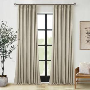 lot 26148 image: Burlywood Birch Pinch Pleated 105 Inch Linen Blackout Curtains 2 Panels for Living Room Bedroom Thermal Insulated 100% Black Out Linen Drapes with Liner Room Darkening Window Curtains 40x105 Taupe - Retail $67