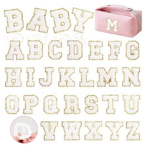 lot 30255 image: MXCOIRTP Self-Adhesive Chenille Letters Patches, 26PCS White Letter Stickers on Patches Varsity Letter Patches for Clothing Jackets Backpacks Hats Repair Alphabet Embroidered Applique - Retail $8