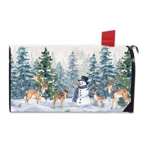 lot 30269 image: FBCOO Winter Snowman Reindeer Mailbox Cover Magnetic Standard Size 20.5 x 18, Snowy Pine Tree Forest Decorative Post Letter Box Wrap Decor, Christmas Seasonal Garden Yard Outdoor Decoration - Retail $5